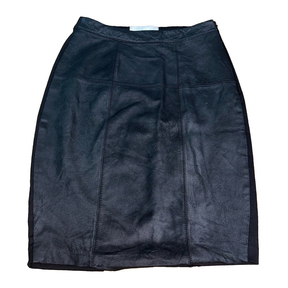 Vintage Bagatelle Black Genuine Mini Leather A-Line Skirt Lined Flaw Women's 2
